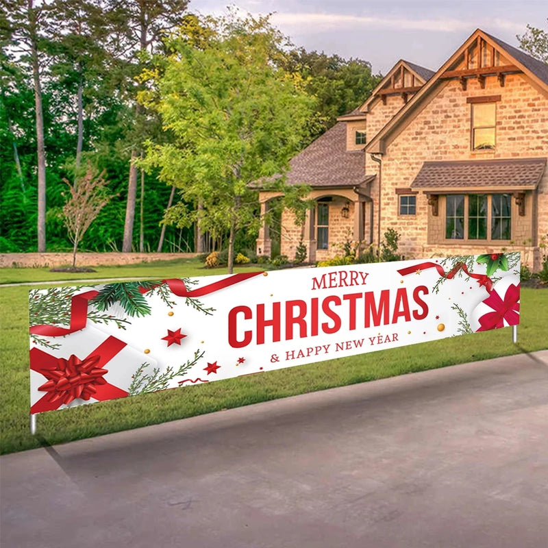 Christmas Outdoor Banner Flag Merry Christmas Decoration for Home 2024 Xmas Ornament Navidad Natal Noel Gift Happy New Year 2025