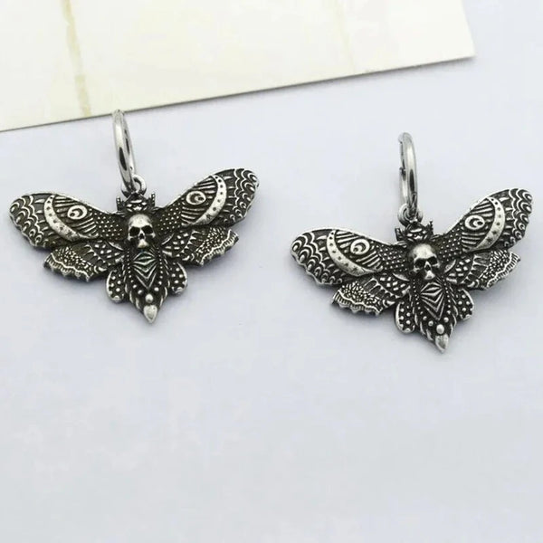 Gothic Vintage Moth Ear Hoops For Women Girls Fashion Pagan Witch Jewelry Accessories Gift Moon Moth Charm Pendant Earrings New