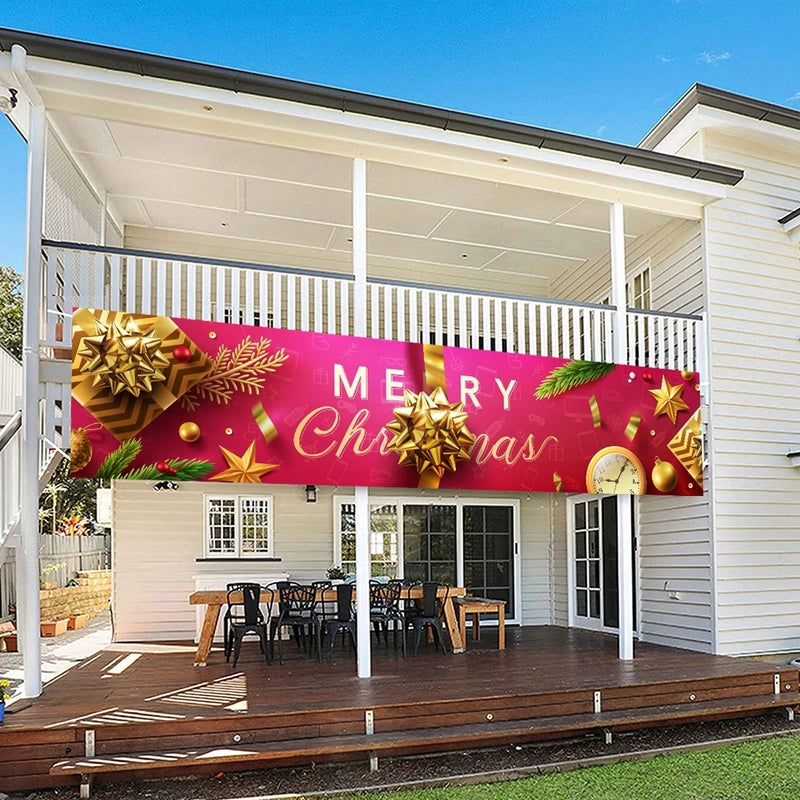 Christmas Outdoor Banner Flag Merry Christmas Decoration for Home 2024 Xmas Ornament Navidad Natal Noel Gift Happy New Year 2025