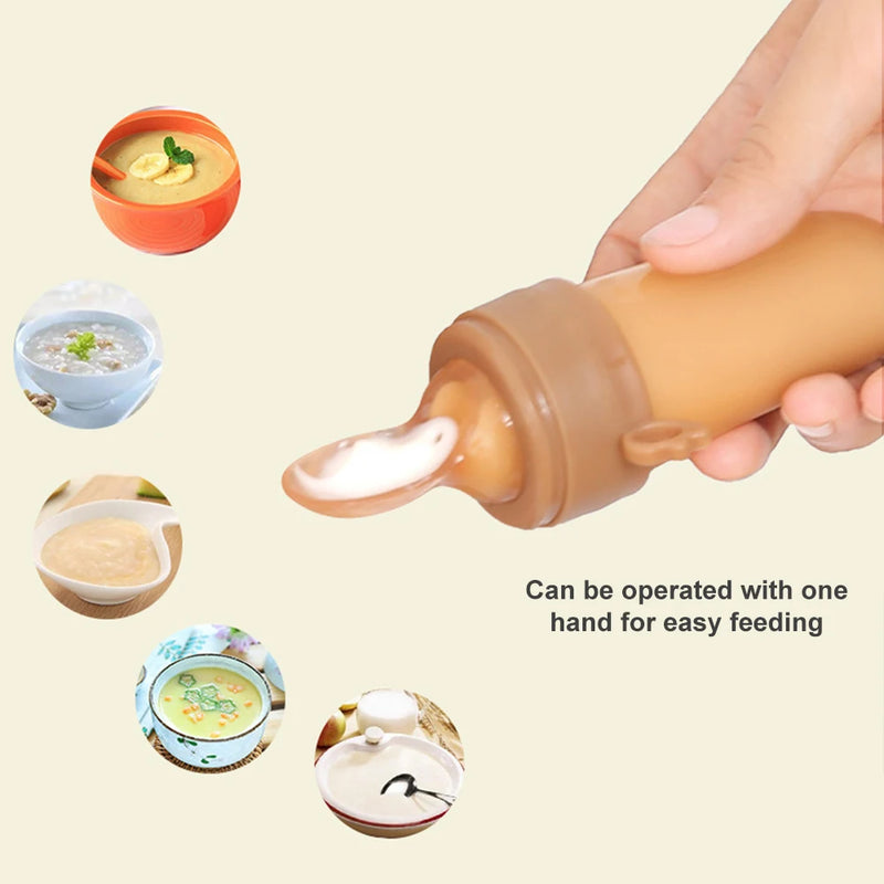 Teether Baby Silicone Rice Paste Cereal Feeding Squeeze Bottle Spoon Feeder for Newborn Child Utensils