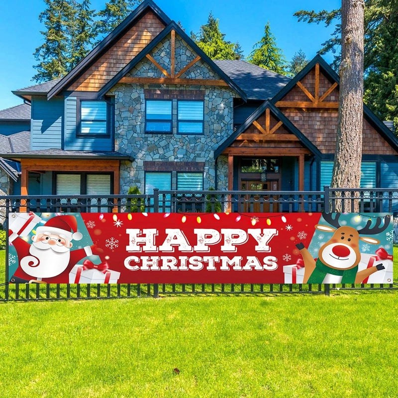 Christmas Outdoor Banner Flag Merry Christmas Decoration for Home 2024 Xmas Ornament Navidad Natal Noel Gift Happy New Year 2025