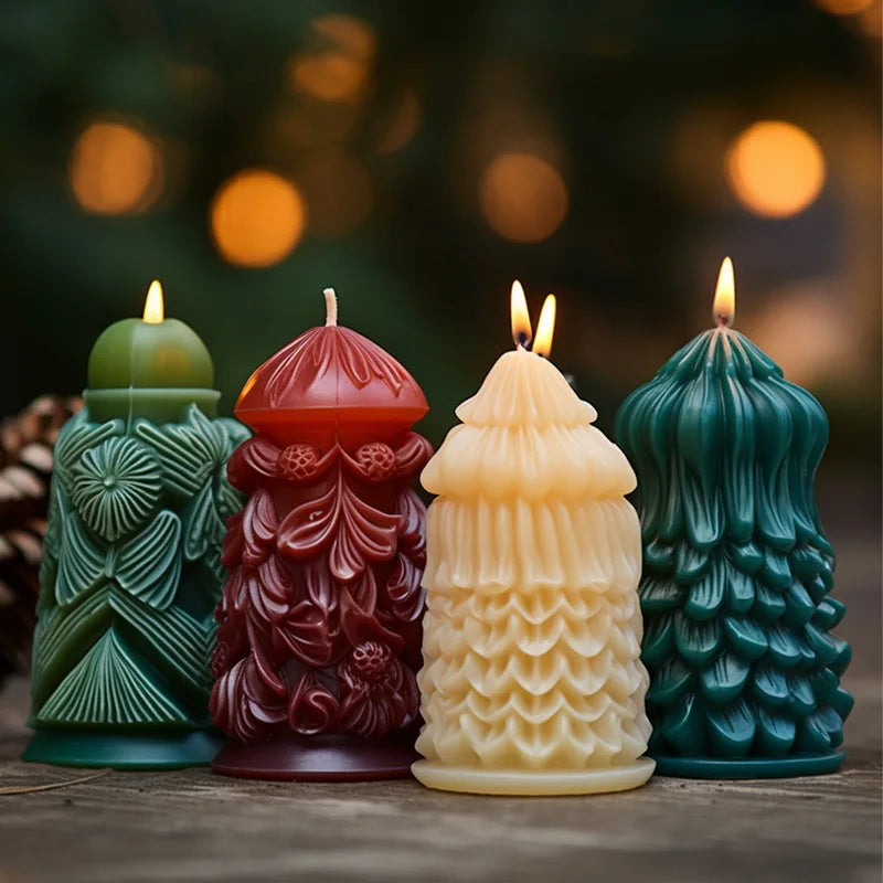 Christmas Candle Silicone Mold Cylindrical Relief Candle Mold Kit Making Handmade Plaster Resin Holiday Gifts