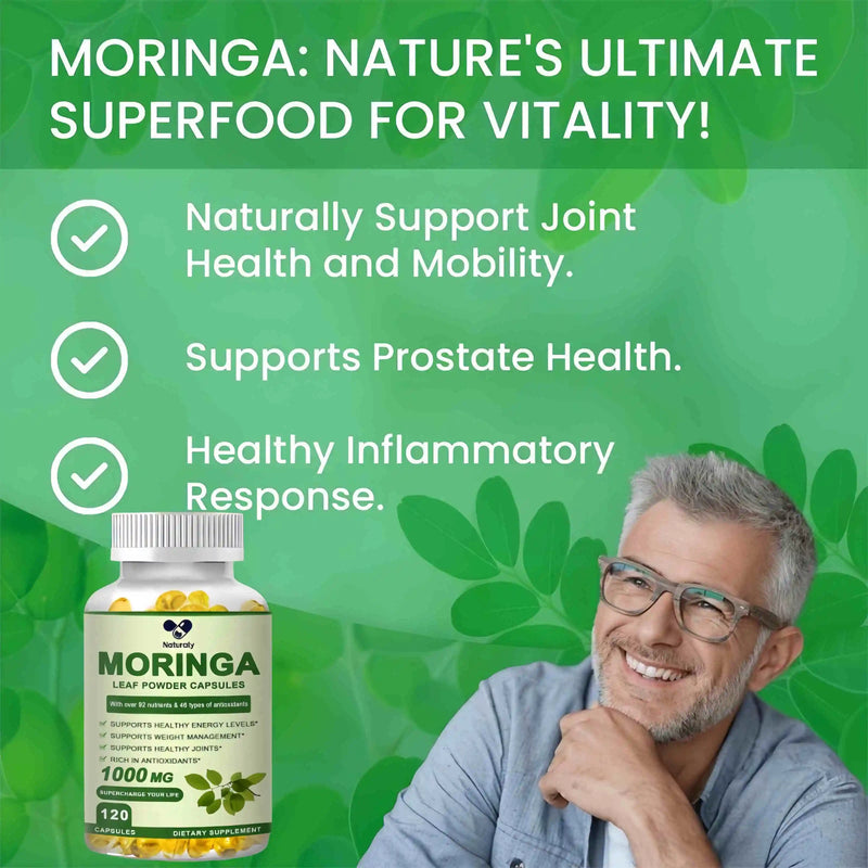 Organic Moringa Supplement Capsules | Support Immune System, Energy, Metabolism