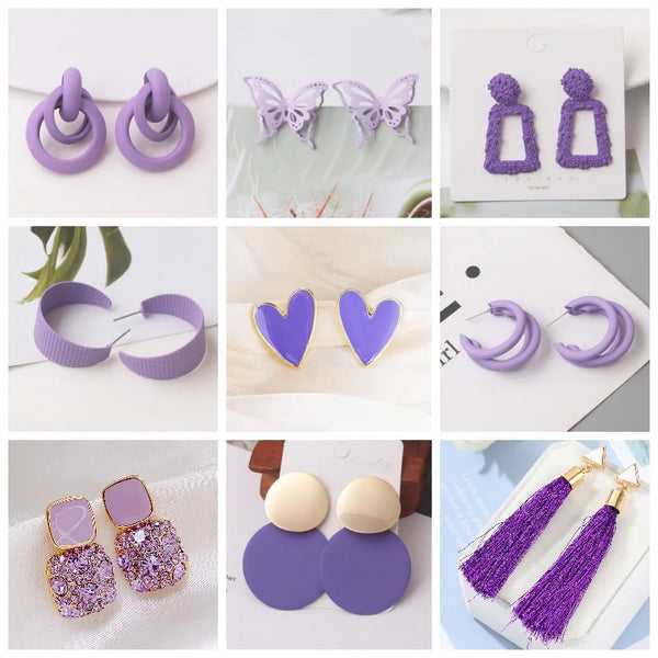 Purple Color Women Dangle Earrings Small Round Unusual Earrings Fashion Flower Butterfly Hanging earrings pendientes mujer