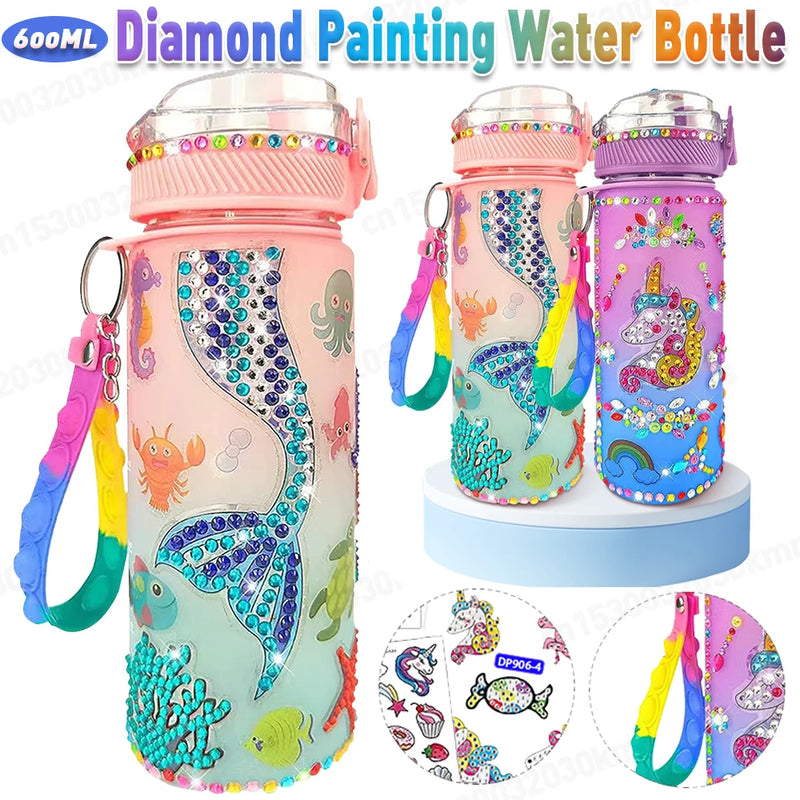 600ml Diamond Stickers Bottle with Glitter Diamond Portable Water Bottle DIY Student School Kettle Diamond Painting Crafts