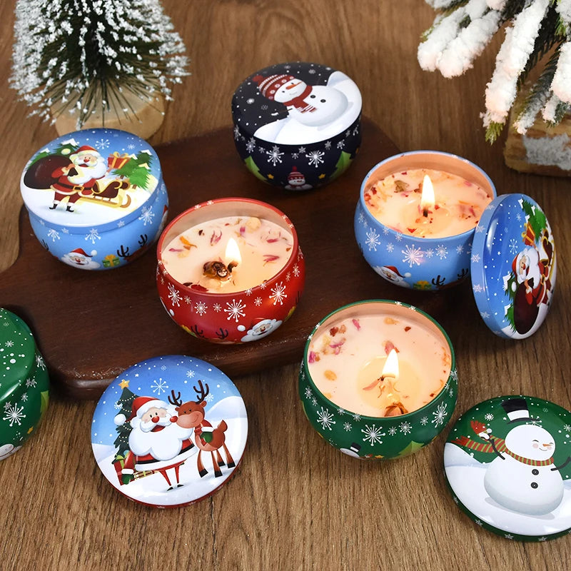 Christmas  Aromatherapy Candle Snowmen Santa Claus Metal Tin Cans Candle Merry Xmas Party Decoration Home New Year Navidad Gifts