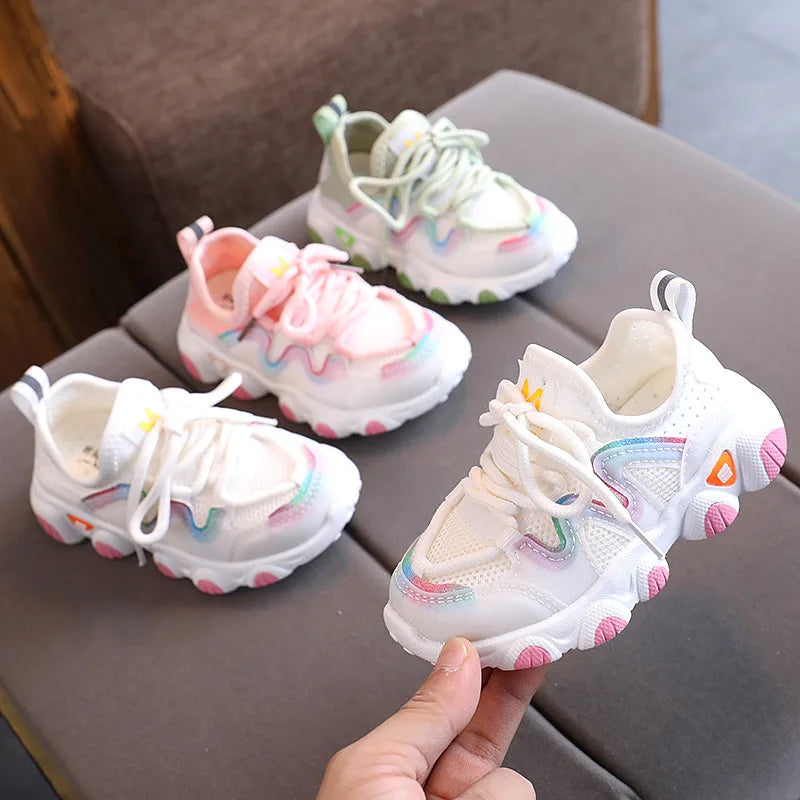 2022 Breathable Toddler Boy Sneakers Stretch Fabric Fashionable Baby Running Shoes Pink School Girl Sports Shoes Sneakers