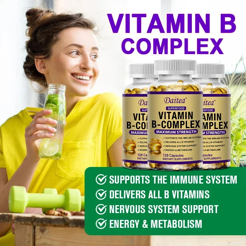 Vitamin B-Complex Supplement B12 B1 B2 B3 B5 B6 B9 Biotin, Nervous System, Metabolism, Immune and Energy Support, Super Diet