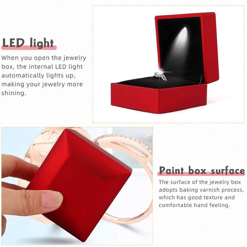 Luxury Ring Box With LED Light Diamond Ring Boxes Storage For Engagement Wedding Birthday Valentine's Day Ring Display Organizer