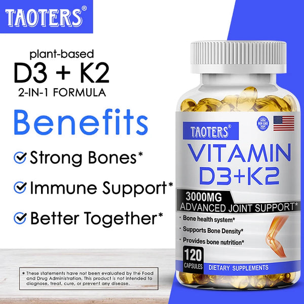 TAOTERS Vitamin D3+K2 Supplement to Support Joint, Bone and Immune Health Non-GMO formula easy-to-swallow vitamin D & K complex