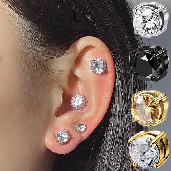 2PCS Magnetic Ear Clips White Crystal Stone Strong Magnetic Ear Stud Women Men Punk Zircon Magnet Earrings Non Piercing Jewelry