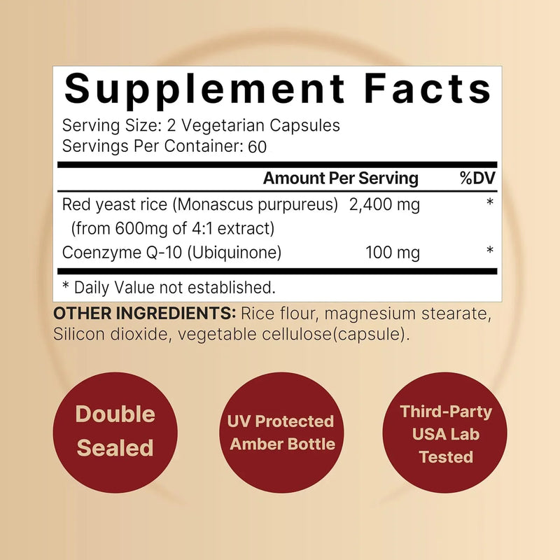 Red Yeast Rice 2,400 Mg Coenzyme 100 Mg – The Strongest Supplement – Antioxidants Support Energy and Heart Health – Non-GMO