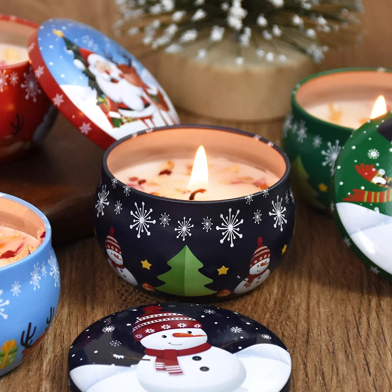 Christmas  Aromatherapy Candle Snowmen Santa Claus Metal Tin Cans Candle Merry Xmas Party Decoration Home New Year Navidad Gifts