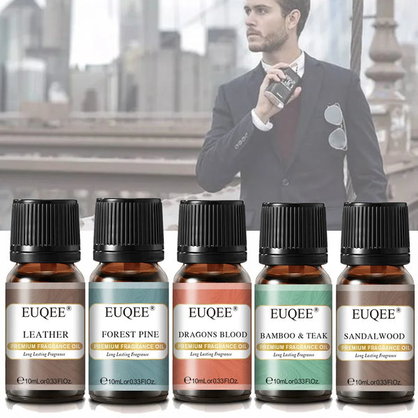 EUQEE 10ML Men's Fragrance Oil For Car Diffuser,Making Candle,DIY Perfume,Leather Forest Pine Coffee Cake Cedarwood Bay Rum