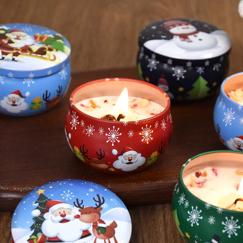 1pcs Christmas Aromatherapy Candles Santa Claus Snowmen Tin Cans Candle Christmas Decoration For Home Xmas New Year 2024 Navidad