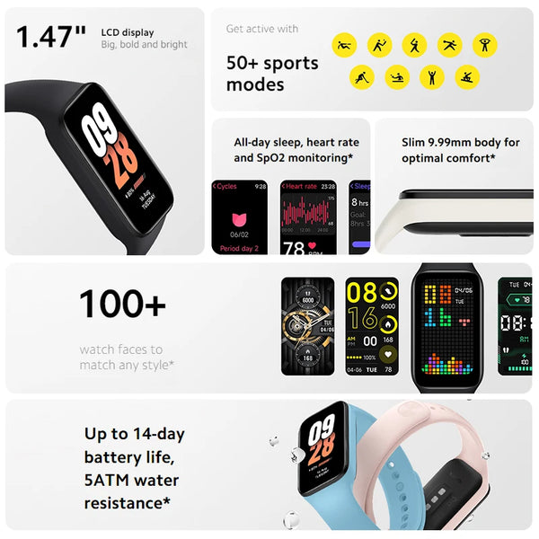 2023 New Global Version Xiaomi Smart Band 8 Active1.47" LCD Display Bluetooth 5ATM Waterproof  50+ Sport ModesHeart Rate Monitor