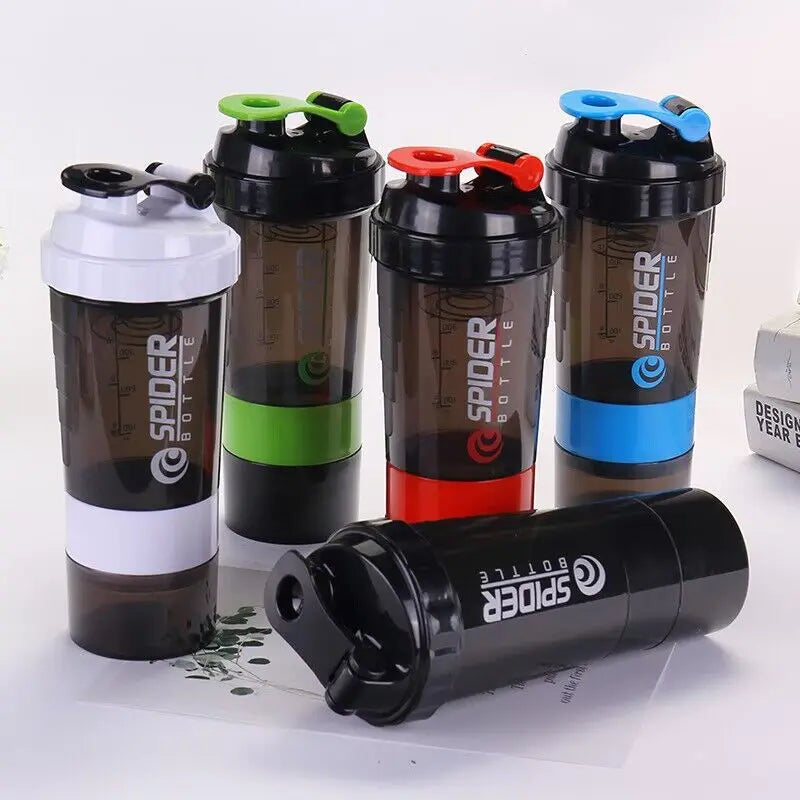 3 Layer Shaker Bottle Protein Powder Cup Sports Mixer Protein Shaker Water Bottles with Shaker Ball Protein Shakers 550ML