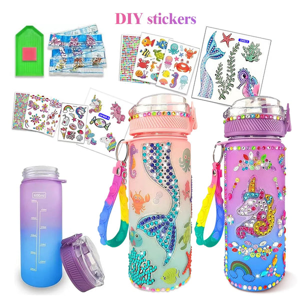 600ml Diamond Stickers Bottle with Glitter Diamond Portable Water Bottle DIY Student School Kettle Diamond Painting Crafts