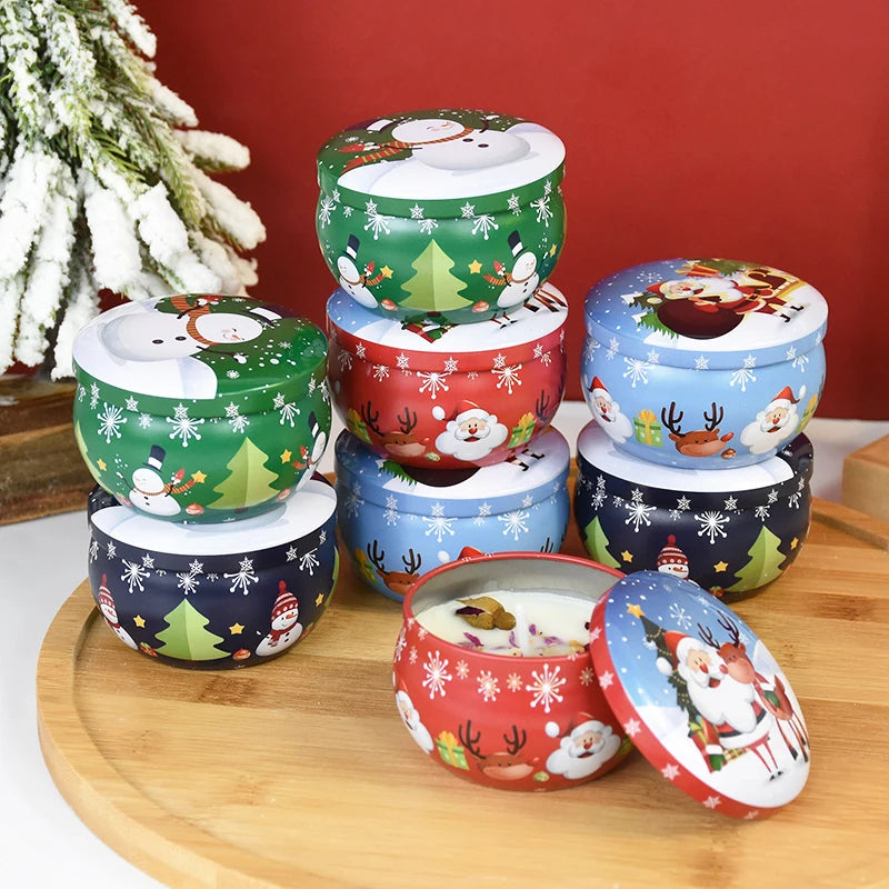 Christmas  Aromatherapy Candle Snowmen Santa Claus Metal Tin Cans Candle Merry Xmas Party Decoration Home New Year Navidad Gifts