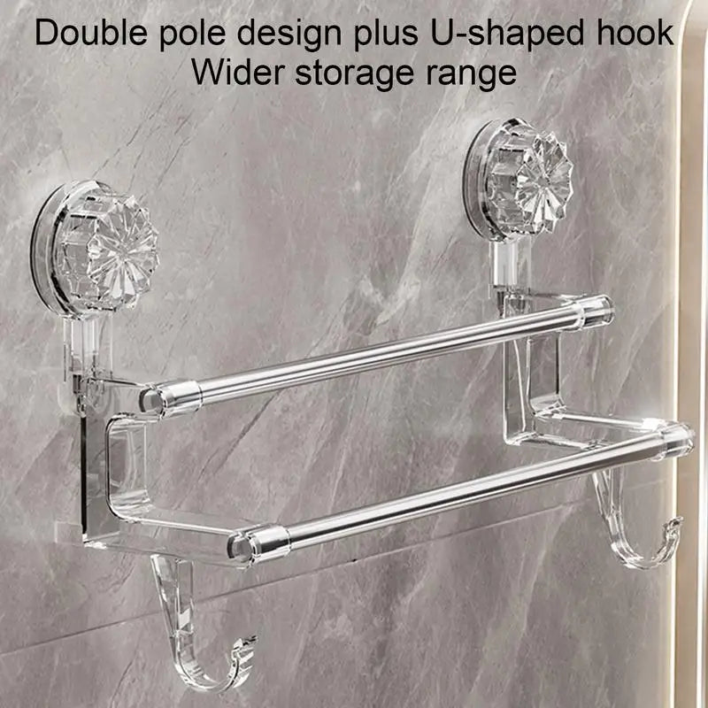 Dual-layer Suction Cup Towel Rack Stainless Steel Bath Towel Holder Shower Door Towel Bar Rack Stainless Steel Bath Towel Holder