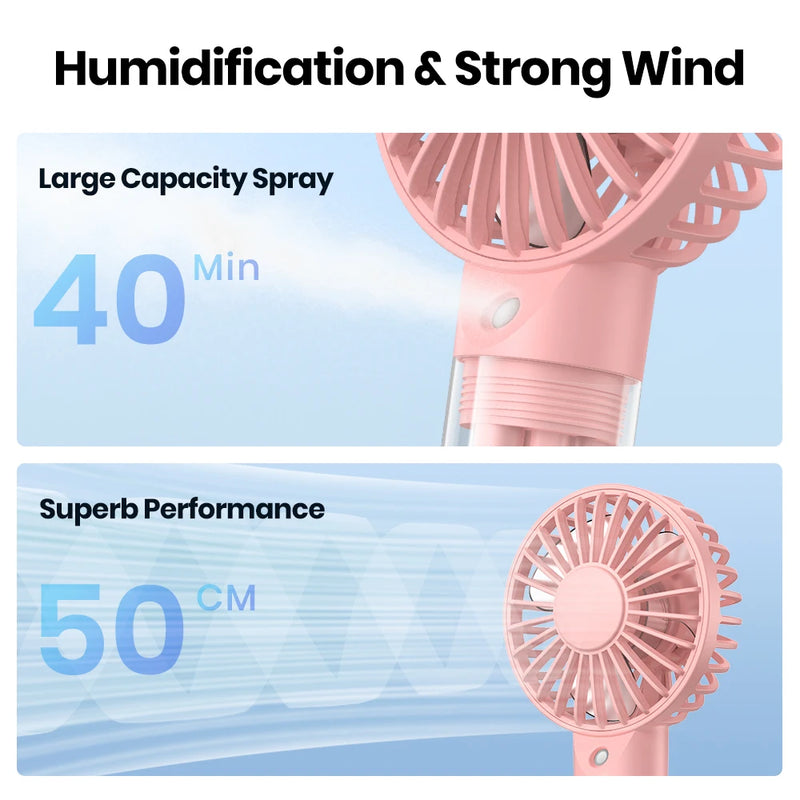 TOPK Portable Handheld Misting Fan 2000mAh Rechargeable Personal Mister Fan, Battery Operated Spray Water Mist Fan Foldable Mini