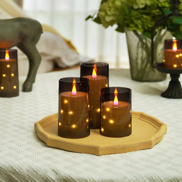 3Pcs Flameless LED Electronic Candle Dropping Wax Tea Light Realistic Flames Led Lamp Christmas Halloween Wedding Home Decor