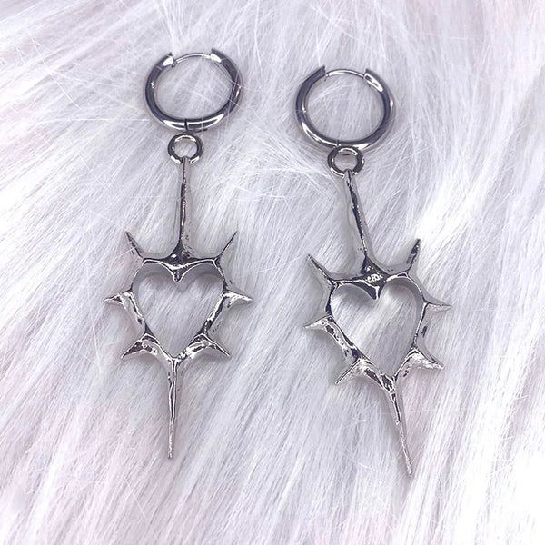 Goth Thorn Heart Earrings Korean Fashion Cross Earrings for Women Punk Charms Earring Grunge Jewelry Hip Hop Vintage Accessories