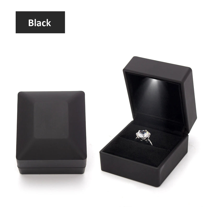 Luxury Ring Box With LED Light Diamond Ring Boxes Storage For Engagement Wedding Birthday Valentine's Day Ring Display Organizer