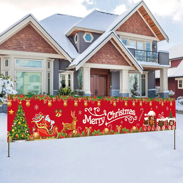 Christmas Outdoor Banner Flag Merry Christmas Decoration for Home 2024 Xmas Ornament Navidad Natal Noel Gift Happy New Year 2025