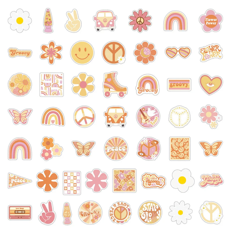 10/30/50/100pcs Retro Cartoon Cute Groovy Boho Hippie Graffiti Stickers Decal Laptop Phone Suitcase Waterproof Sticker Kid Toy