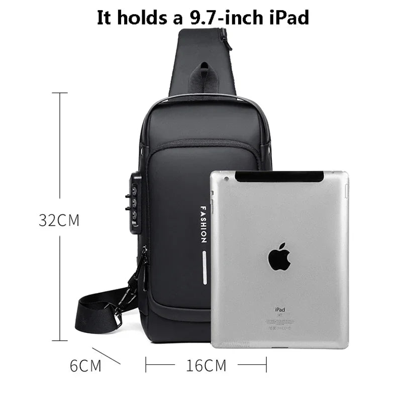 Man Bag One Shoulder Multi-function Messenger Bag Password Lock Sports Bike Bag Waterproof USB Charging Port Anti-theft Chest BA