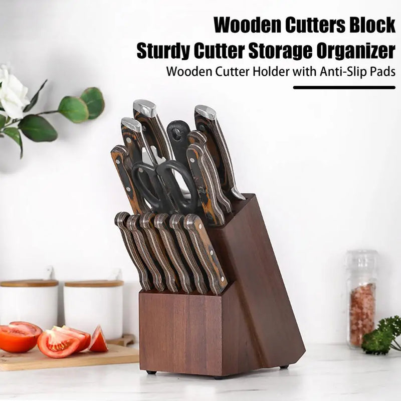 Solid Wood Cutters Holder Durable Wooden Cutter Holder 14 Slot Organizer for Kitchen Countertop Easy to for Cooking for Kitchen