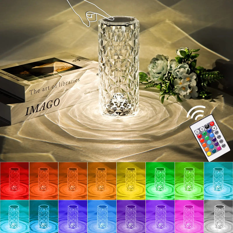 Crystal Lamp Touch Control Table Rose Light with 16 Colors RGB Night Light LED Rose Diamond Touch Lamp for Bedroom Birthday Gift