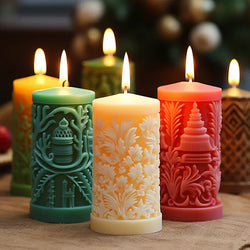 Christmas Candle Silicone Mold Cylindrical Relief Candle Mold Kit Making Handmade Plaster Resin Holiday Gifts