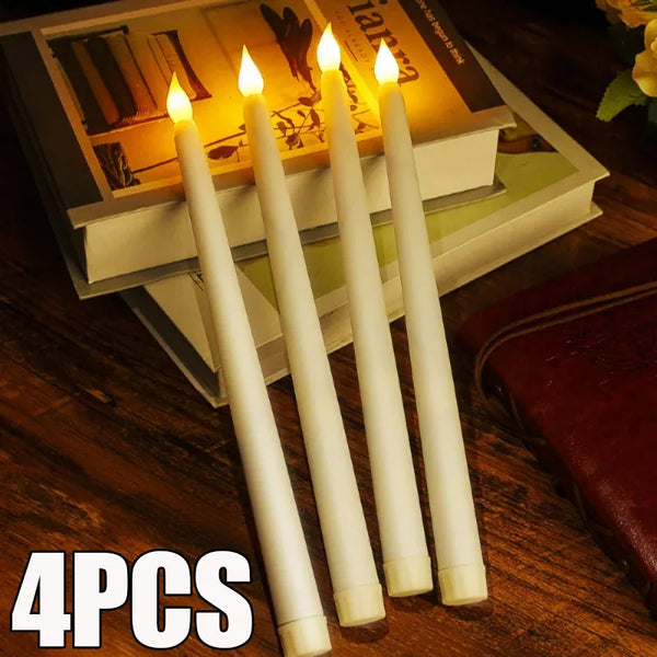 4/1PCS Long Christmas LED Candle Flameless Pointed Candle Light Battery Powered Church Flickering Candle Light Home Decoration